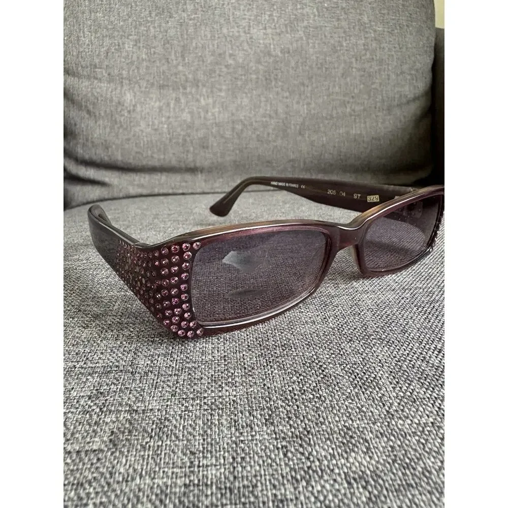 Beausoleil Paris Womens Y2K Small‎ Rectangle Purple Jeweled Sunglasses 205 04
